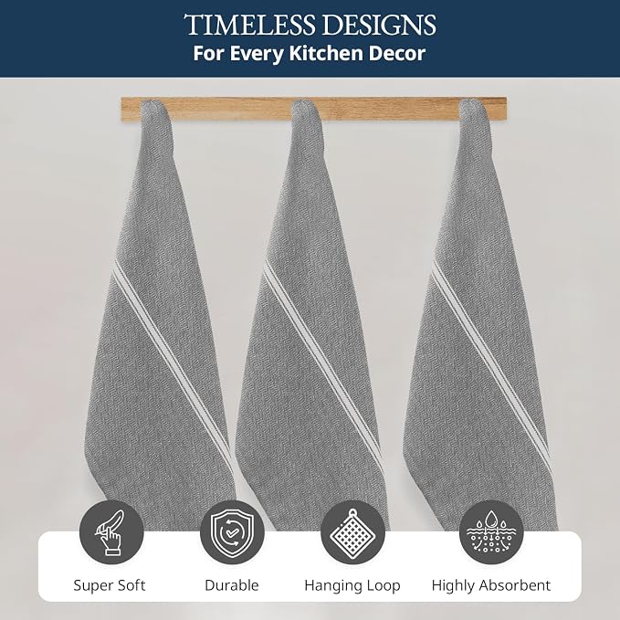 LANE LINEN 100% Cotton Kitchen Towels Set - 6 Pack Kitchen Dish Towels, Soft & Durable Size 14"x25", Good for Polishing Silverware, Cleaning Ceramic Countertops, Machine Washable - Grey Chambray - Image 7