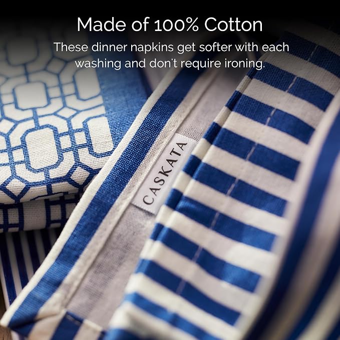 Pinstripe Blue Dinner Napkins Set of 4 | 100% Cotton Cloth Set for Entertaining or Everyday Table | Perfect for Wedding, Birthday, Christmas Blue and White, 22 Inch Square - Image 4