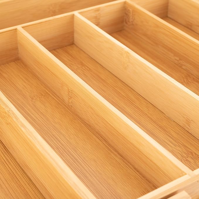 axentia Wood Cutlery Tray - Expandable Bamboo Cutlery Tray Utensil Organiser Flatware Drawer Insert & Divider - 5 to 7 Compartments - Extendable 31 to 48.5cm - Image 5