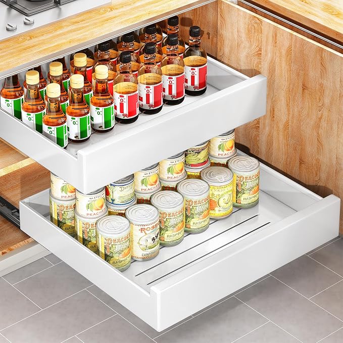 Pull Out Cabinet Organizer with Nano Adhesive, Heavy Duty Full-Extension Slide-Out Drawer for Kitchen Cabinet Organizers and Storage, No Drill Roll out Pantry Shelf, 18.5"W x 16.9"D x 3.1"H , White by Kitstorack
