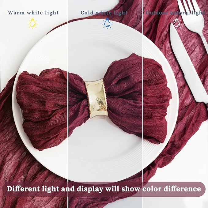 100 Pack Burgundy Cheesecloth Napkins Washable 21x21 Inches Burgundy Cloth Napkins Set of 100 Dinner Table Napkins for Wedding Bridal Baby Shower Rustic Boho Cotton Gauze Summer Party Table Decor - Image 8