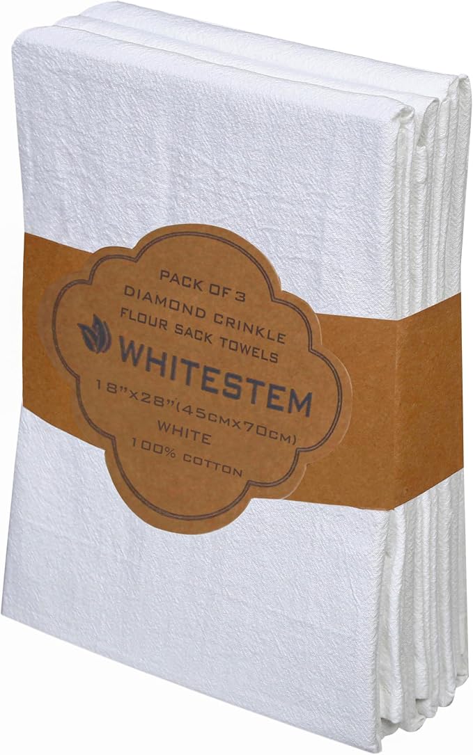 Flour Sack Towels 18” x 28” – Pack of 3 Cotton Kitchen Towels, Dish Towels and Tea Towels for Embroidery, Thick Absorbent for Baking & Bread Proofing - White by WHITESTEM
