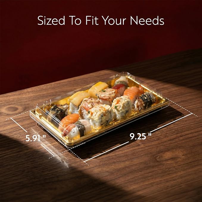 Restaurantware Plastic Sushi Trays 100 Pack of 9.2 x 5.9 x 1.77 Inch With Clear Lids Leak-Resistant Sushi Take Out Boxes Stackable Containers For Grab-And-Go - Image 2