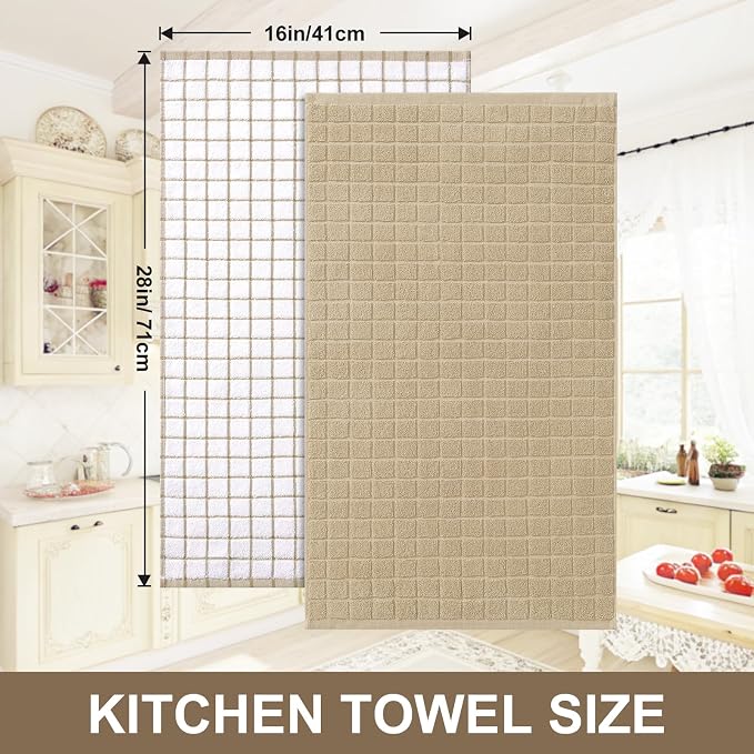 Homaxy Large Premium Cotton Kitchen Towels 16"x 28", 6 Pack, Tan | Natural Ring Spun 390 GSM Dish Towels, Super Absorbent Terry Kitchen Hand Towels, Soft Tea Towels with Hanging Loop - Image 5