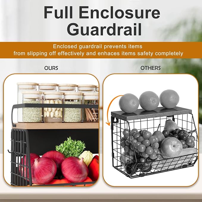 Fruit Basket 2 IN 1 Magnetic & Hanging Wall Produce Basket with Spice Rack for Potato and Onion Storage for Pantry,Kitchen Countertop and Fridge Organizer 2 PCS - Image 5