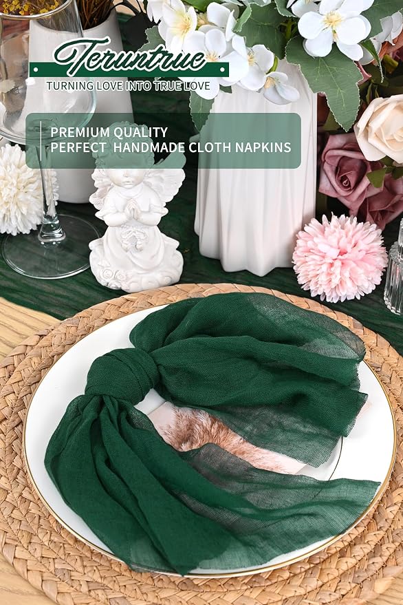 100 Pieces Cloth Napkins Emerald Green Dinner Cheesecloth Napkins for Wedding,Wrinkled Cloth Napkins Bulk for Home Party Rustic Table Decoration, 17 x 17 Inch - Image 5