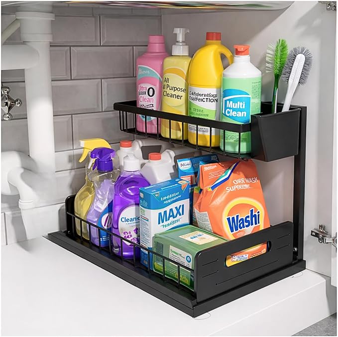 Under Sink Organizer 2 Tier with Slide-Out Drawer and Brush Holder (1) by Unknown