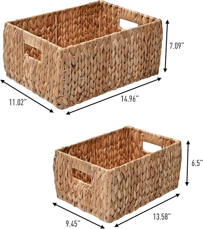 happimess Leif Nesting Storage Hyacinth Baskets 15", Natural, Set of 2 | Hand-Woven Wicker, Minimalist Container, Built-In Handles, Iron Frame, 11" Depth, 7" Height, Bohemian Rustic Decor - Image 3
