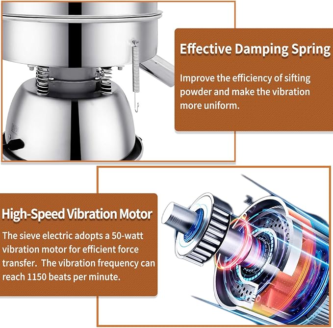 Sidasu Automatic Sieve Shaker Machine,Vibrating Sifter with 12&80 Screens | Electric 110V Sifter Machine for Baking Kitchens,Grain Milling,Herbal Powder,Food Preparation - Image 4