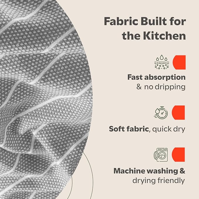 Zeppoli Classic Kitchen Towels - 6 Pack 100% Natural Cotton Towel Set, Reusable Wash Cloths, Absorbent Dish Towels, Machine Washable Hand Towels, Kitchen Essentials, 20” x 28” - Gray VAR - Image 4
