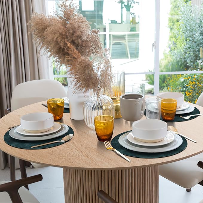 ADRIMER Placemats, Heat Resistant Round Placemats Set of 6 Washable, Waterproof Table Mats, Wipeable Faux Leather Place Mats for Kitchen, Dining Room, Dark Blue - Image 2