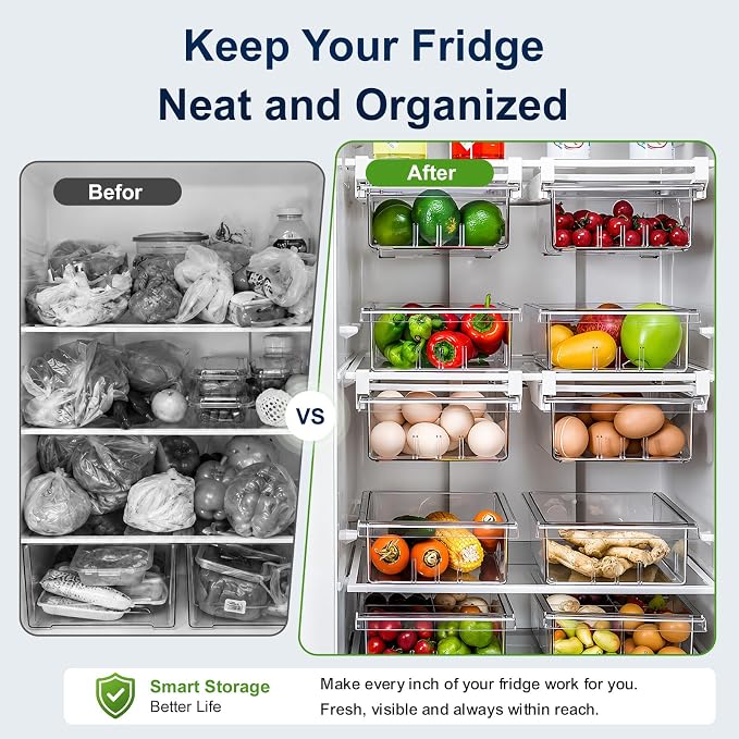 Fridge Drawer Organizer Pull-Out Under Shelf Bin, Adjustable Dividers | BPA-Free Clear Space-Saving Storage - Image 5