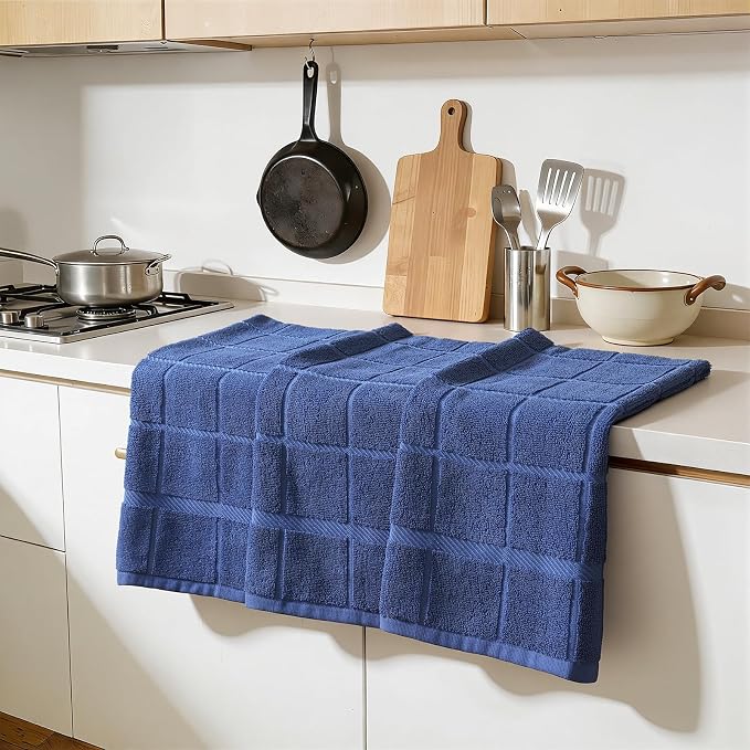Homaxy 100% Cotton Kitchen Towels 18"x28", 8 Pack Dish Towels, Navy Blue | Large 380 GSM Soft and Absorbent Kitchen Hand Towels with Terry Grid Design, Utility Tea Towel Set with Hanging Loop - Image 6