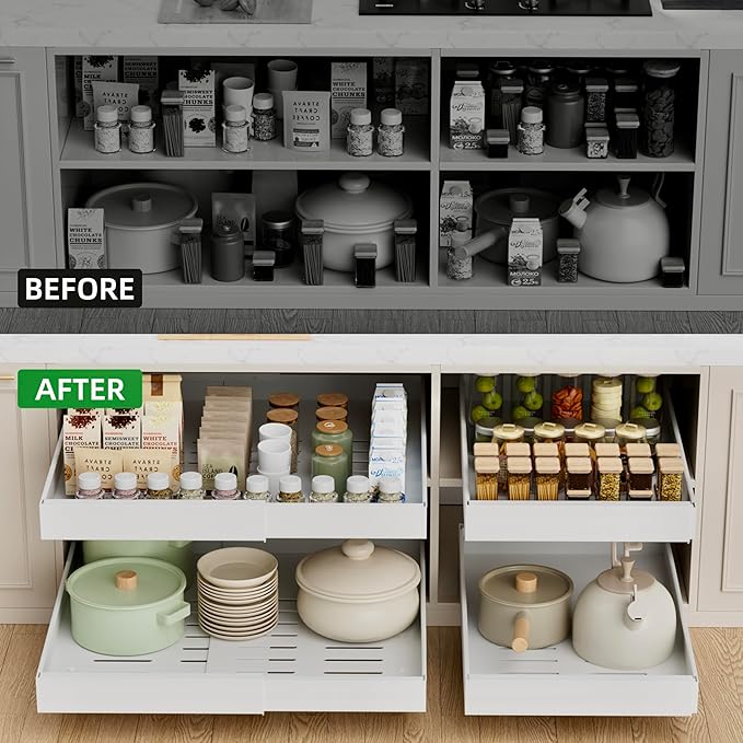 PAKETA 1 Pack Expandable Pull Out Cabinet Organizer,21" Deep | Pull Out Drawers for Cabinets with width from 12" to 20",Sliding Drawers for Cabinets with Upgrade 3 Slide Rails,hold 65 lbs - Image 3