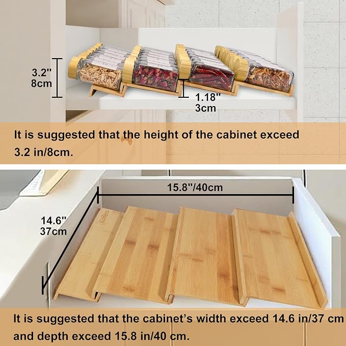 Spice Drawer Organizer with 35 Bamboo-lidded Spice Jars,216 Labels,25 Non-slip Rubber, Bamboo 4 Tier Seasoning Rack Tray Insert for Kitchen Drawers,Cabinets,Countertop,14.6" Wide x 15.8" Deep - Image 2