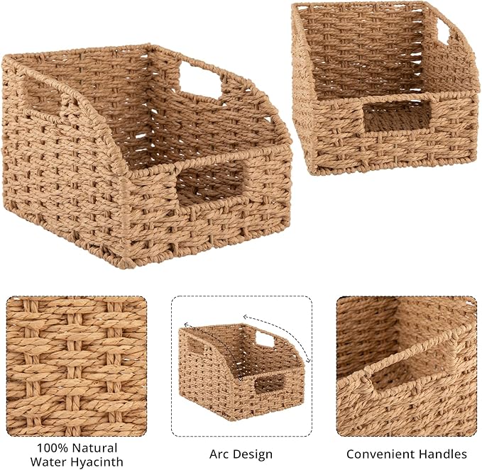 OIAHOMY Pantry Baskets for Organizing, Paper Rope Baskets with Built-in Handles, Wicker Storage Bins for Shelves, 2 Pack-Yellow - Image 6