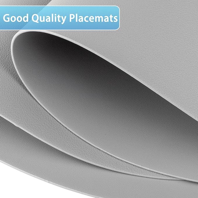 Faux Leather Placemats Set of 6, Wipeable & Washable Table Mats | Waterproof, Heat-Resistant & Easy to Clean Round Place Mats for Dining & Kitchen, 17''x13'', Grey - Image 4