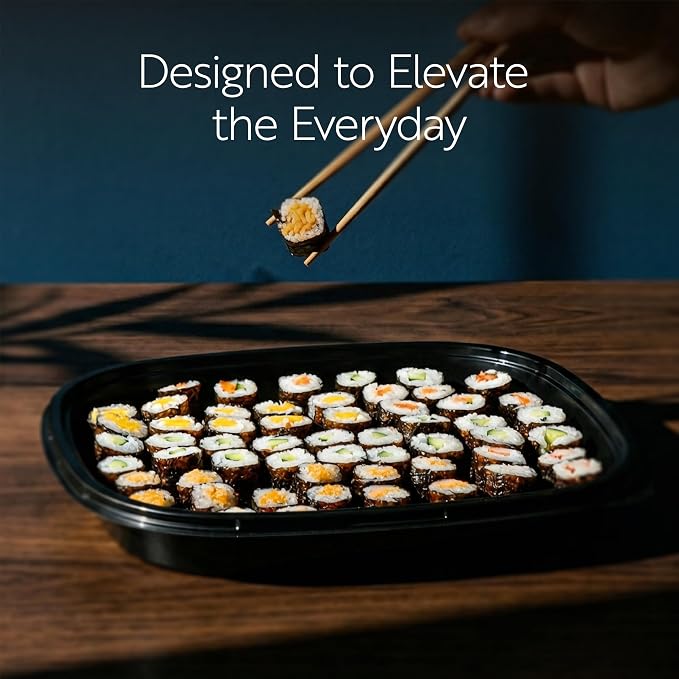 Restaurantware Plastic Sushi Trays 50 Pack of 12.6 x 12.6 x 1.77 Inch With Clear Lids Leak-Resistant Sushi Take Out Boxes Stackable Containers For Grab-And-Go - Image 7