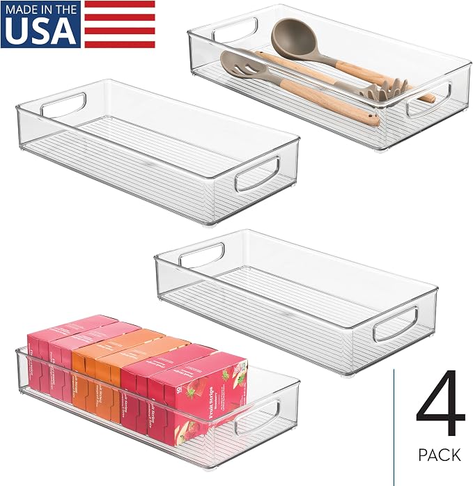 iDesign Stackable Clear Plastic Extra Long Pantry Organizers, 4-Pack | Cabinet Storage Bins, For Kitchen - Image 2
