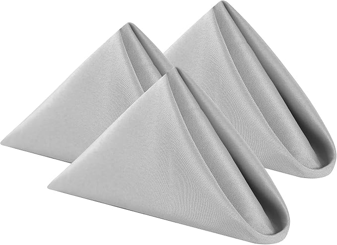 Cloth Napkins 17x17 inch Washable Polyester Dinner Napkins Soft Table Napkins for Wedding Party Dining Banquet(Silver,25PCS) by Cupuamon