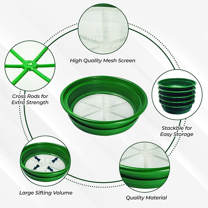 SE 13.25 Inch Wide Stackable Classifier Gold Prospecting Pan - 1/50 Inch Stainless Steel Mesh Sifting Pan, Green - Image 3