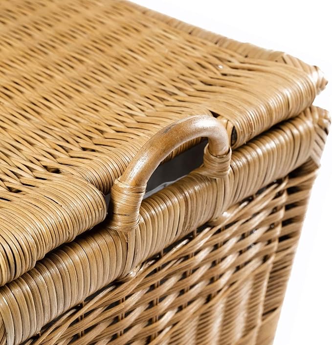 The Basket Lady Lift-Off Lid Wicker Storage Basket, M, Sandstone | Outside: 20" L x 15" W x 14" H | Inside: 17.5"L x 12"W x 11"H - Handcrafted by artisans from natural rattan - Image 4