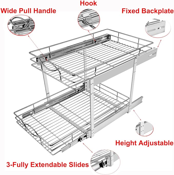 Sikarou Pull Out Cabinet Organizer 20"W 21"D 2-Tier Slide Out Storage Shelf - Image 4