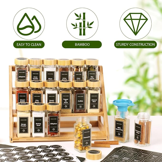 Spice Rack, Tiered Spice Rack Organization for Cabinet Holds 24 Spice Jars | 3 Tier Bamboo Display Spice Shelf for Countertop - Image 5