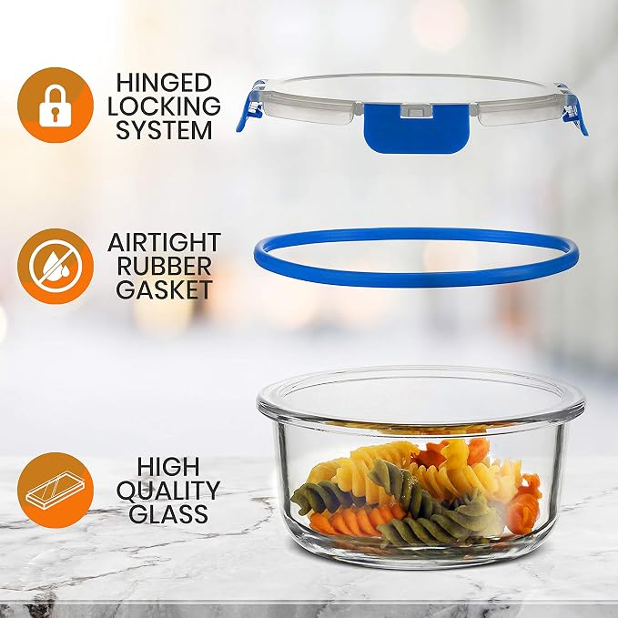 24-Piece Glass Food Storage Containers - Stackable Superior Glass Meal-prep Containers w/Newly Innovated Hinged BPA-Free 100% Leakproof Locking Lids - Freezer-to-Oven-Safe - NutriChef NCGLBU.5 (Blue) - Image 7
