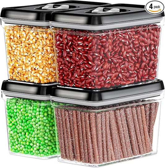 DWËLLZA KITCHEN Airtight Food Storage Containers - Pantry Snacks Kitchen Container, Baking Supplies, 4LB Sugar & Flour Canister - 4 Pc Set All Same Size - Clear Plastic BPA-Free - Keeps Fresh & Dry by DW%C3%8BLLZAKITCHEN
