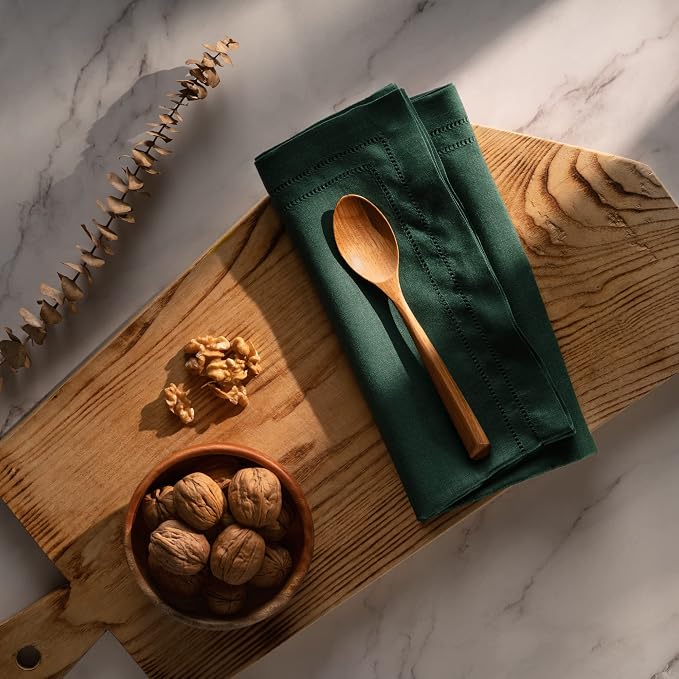 Linen Napkins 20 x 20 inch - 100% Flax Linen Forest Green Double Hemstitch Dinner Napkins Set of 4 - Cloth Napkin Washable for Winter and Christmas Decor - Image 8