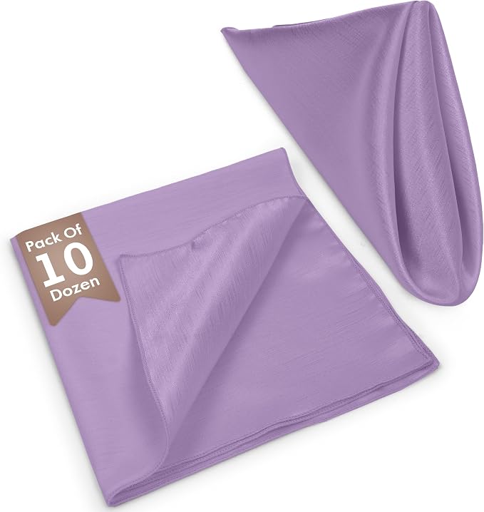 17x17-Inch Shantung Satin Cloth Napkins, Lilac, Set of 120 | Bulk Case of 10 Dozen, Square, 100% Polyester Fabric, Reversible, Faux Dupioni Silk Reverse Side, Machine Washable, Purple - Image 2