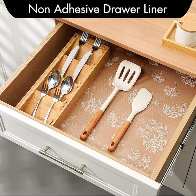 Cooyes Shelf Liner, Non Adhesive Drawer and Cabinet Liner, EVA Washable Oil-Proof Shelf Paper for Kitchen Cabinets, Refrigerator, Storage, Desks with Modern Pattern - Image 2