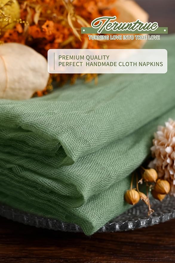 100 Pieces Cloth Napkins Sage Green Dinner Cheesecloth Napkins for Wedding,Wrinkled Cloth Napkins Bulk for Home Party Rustic Table Decoration, 17 x 17 Inch - Image 4