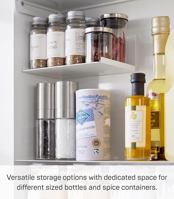 YAMAZAKI Home Spice Rack, Large Multi-Tier with Door Metal Shelves, White | Large kitchen seasoning and condiments spice rack features a concealable design with a door. A smart fit for modern homes. - Image 4