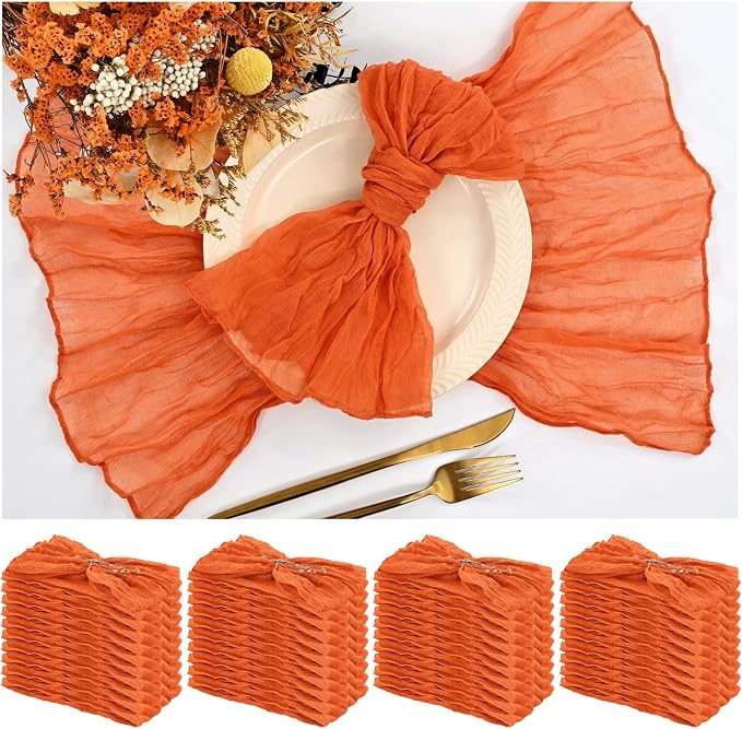 42 Packs Gauze Cheesecloth Napkins Orange 20 x 20 Inch Burnt Orange Wrinkled Dinner Napkins, Rustic Boho Soft Cloth Napkin for Wedding Party Event Dinner Table Decoration by Teruntrue