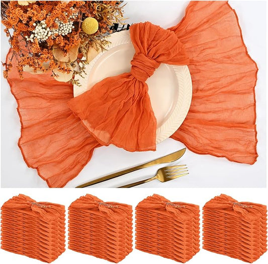 42 Packs Gauze Cheesecloth Napkins Orange 20 x 20 Inch Burnt Orange Wrinkled Dinner Napkins, Rustic Boho Soft Cloth Napkin for Wedding Party Event Dinner Table Decoration by Teruntrue