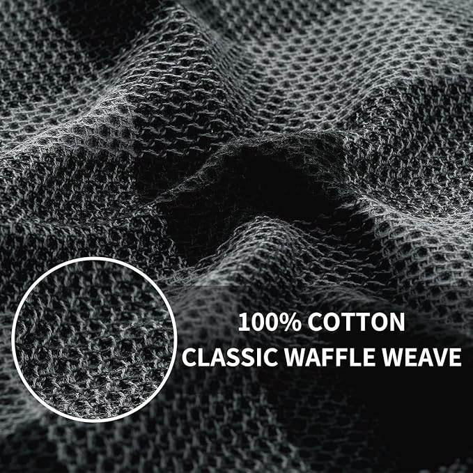 Homaxy Kitchen Towels and Dishcloths Set, Set of 8, Black & Grey | Bulk Cotton Waffle Weave Check Plaid Kitchen Towels, Super Soft and Absorbent Dish Cloths, 12 x 12 and 20 x 28 Inches - Image 5