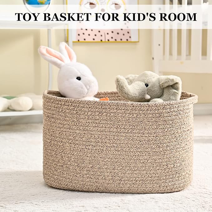 Cotton Rope Storage Baskets for Organizing 1Pack 15"x10"x9" Woven Baskets for Storage,Shelf Baskets Cube Storage Bins Towel Baskets for Bathroom,Toys Baskets Nursery Basket(Brown) - Image 6