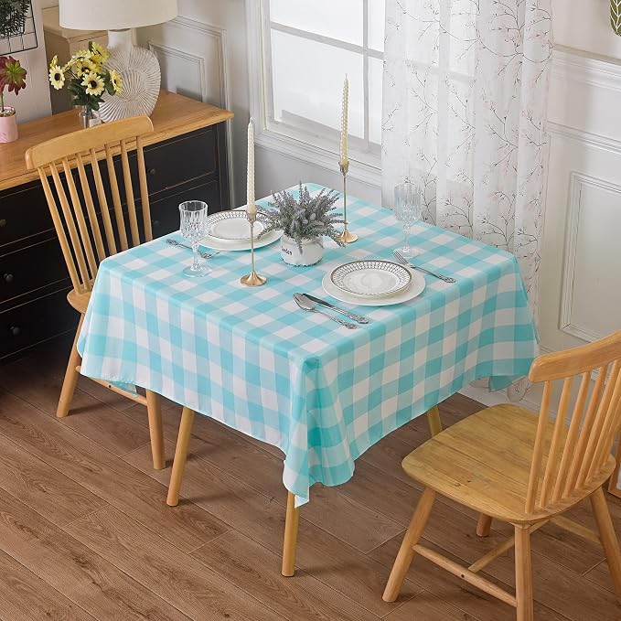 Cupuamon 2 Pack Waterproof Polyester Fabic Square Checkered Tablecloth，54x54 Outdoor Table Cloth，Oil Stain Prevention Table Cloth for Pinics and Parties（Aqua and White） by Cupuamon