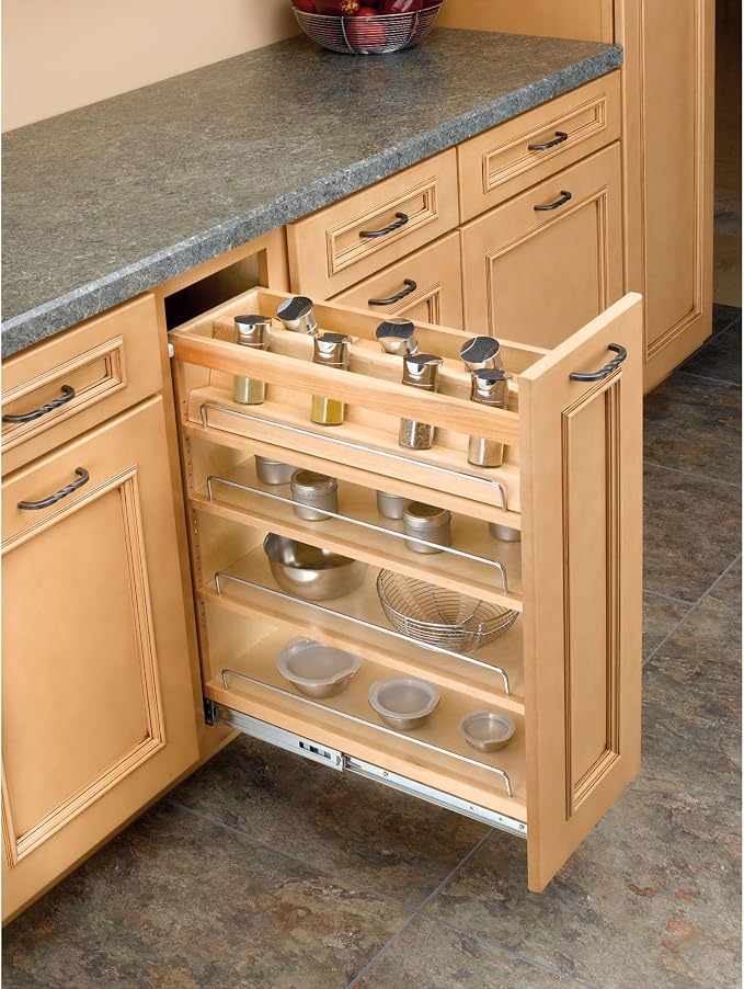 Rev-A-Shelf Pullout Kitchen Cabinet Organizer, Min Cabinet Opening 8.5" W | 8" W Slide Out Pantry Spice or Utensil Storage Rack with Adjustable Shelves for Base Cabinet Organization, 448-BC-8C - Image 7