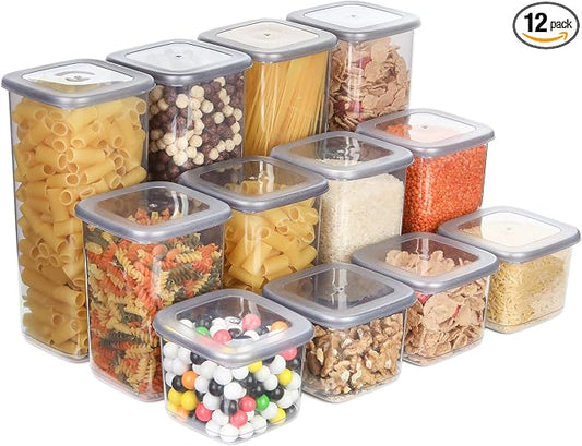 T&D HOME GOODS Storage Jars with Lid, Airtight, Set of 12 Storage Containers, BPA-Free, Storage Container for Cereal, Flour, Kitchen, Practical Organiser Kitchen, (12, 3 Square diff size) by Unknown