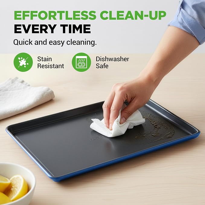NutriChef 8-Piece Nonstick Stackable Bakeware Set - PFOA, PFOS, PTFE Free Baking Tray Set w/Non-Stick Coating, 450°F Oven Safe, Round Cake, Loaf, Muffin, Wide/Square Pans, Cookie Sheet (Blue) - Image 6