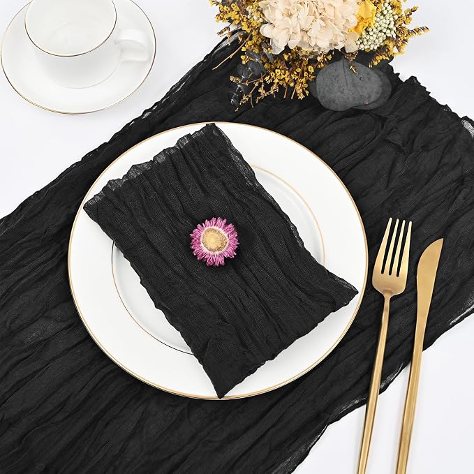 fani 100 Pack Gauze Cheesecloth Napkins, 20 x 20 in, Black | Wrinkled Table Napkins, Soft Cotton, Rustic Decorative, Weddings, Party, Dinner Table, Everyday Use - Image 3