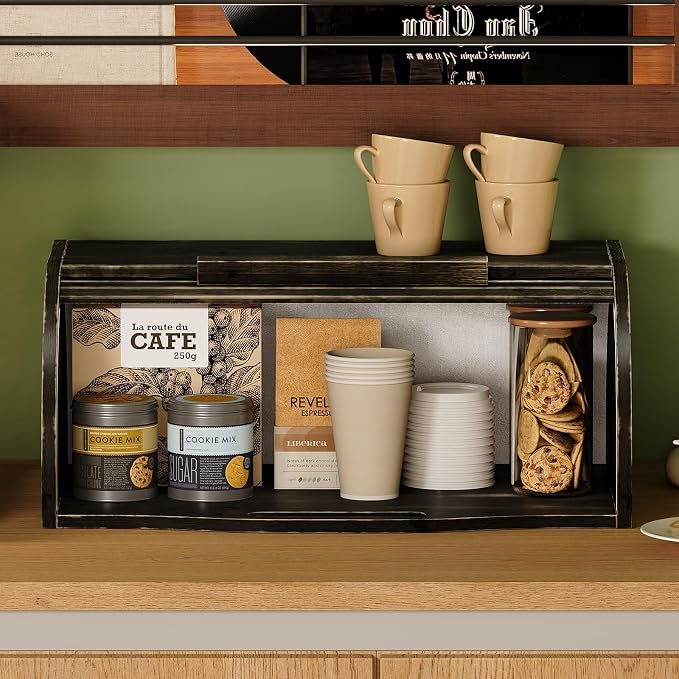 Trironsun Bamboo Roll Top Bread Box for Kitchen Countertop Large Capacity Bread Storage Bin Wooden Bread Storage Organizer Natural Breadbox for Food Storage (Antique Black) - Image 4
