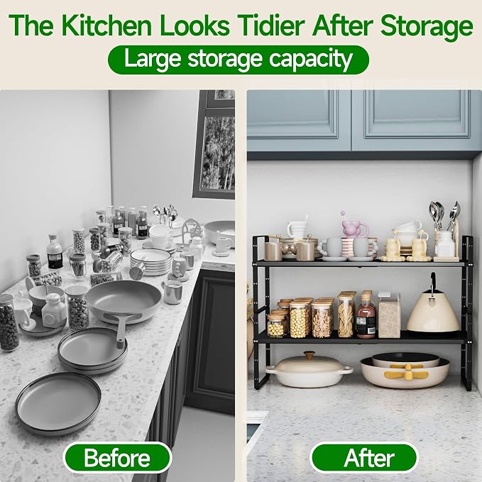 Expandable Adjustable Atackable Kitchen Cabinets Organizer | 80 lb Heavy Duty Metal Pantry Storage Shelves Racks for kitchen, Small Cupboard Organizers with 4 Height Levels - Image 5