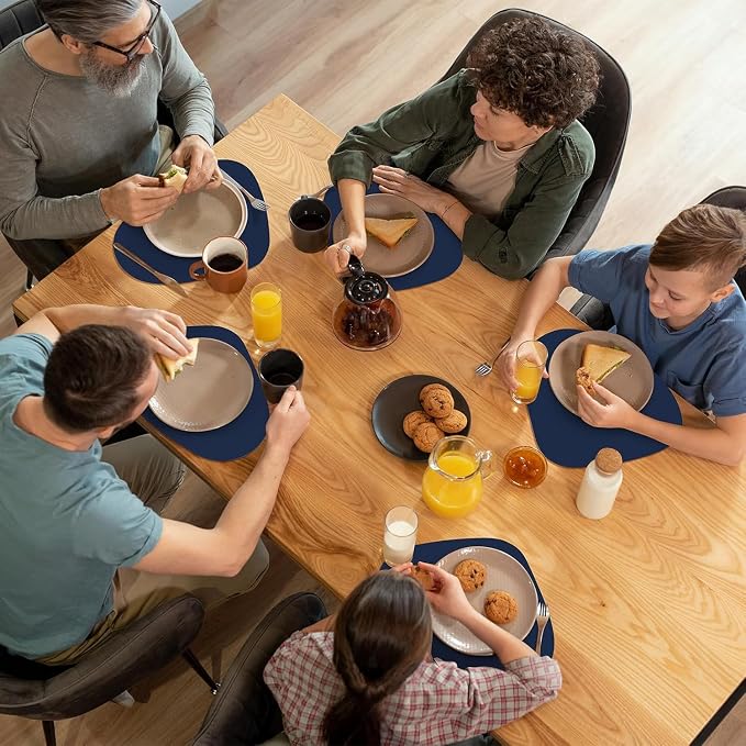 Faux Leather Placemats Set of 12, Wipeable & Washable Table Mats | Waterproof, Heat-Resistant & Easy to Clean Round Place Mats for Dining & Kitchen, 17''x13'', Blue - Image 6
