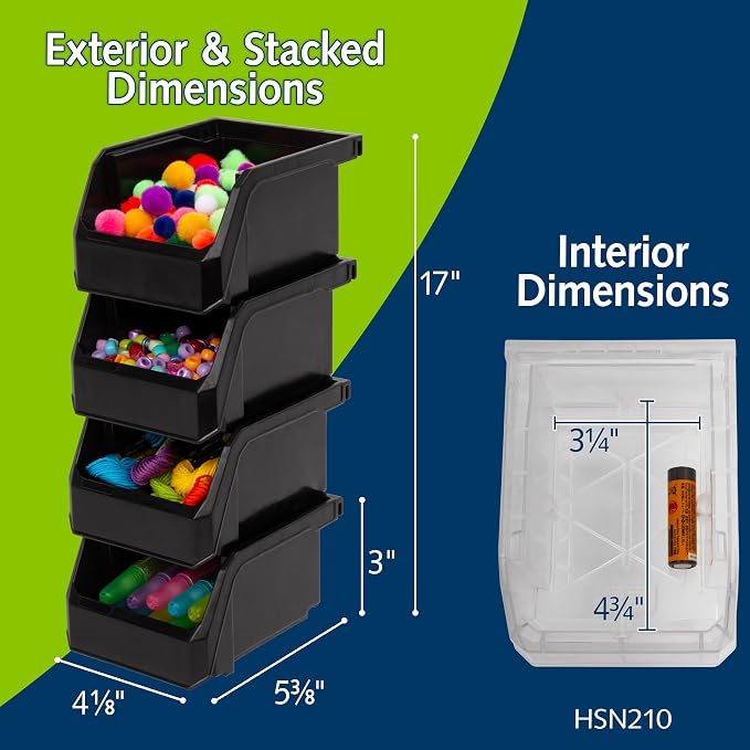 Extra-Small Stackable Plastic Storage Bins, 12-Pack, Black | Open-Front Stackable Bins For Garage, Pantry, Closet & Office, 5"L X 4"W X 3"H, Nests When Empty, Durable Plastic, - Image 2