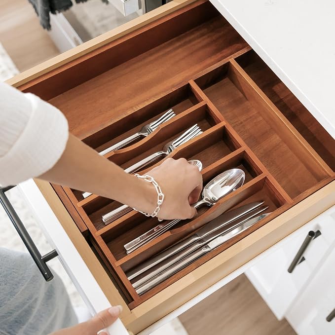 Silverware & Utensil Drawer Organizer, 10.5-19 in, Acacia | Cutlery, flatware, food-safe contract grade, kitchen drawer fit - Image 7