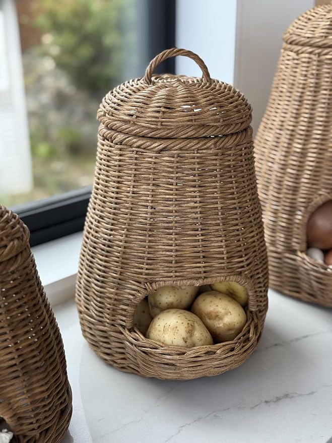 KOUBOO Wicker Onion Potato Storage Basket – Perfect for Kitchen Counter & Vegetable Keeper Organizer Baskets | Boho Decor Kitchen Essentials, Medium, Brown - Image 2